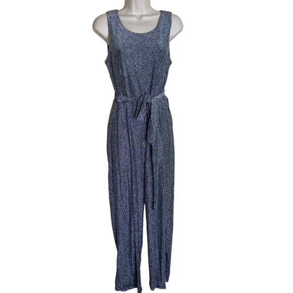NWT Nicole Miller Shimmer/Metallic Jumpsuit in Silver size Medium - Picture 1 of 5